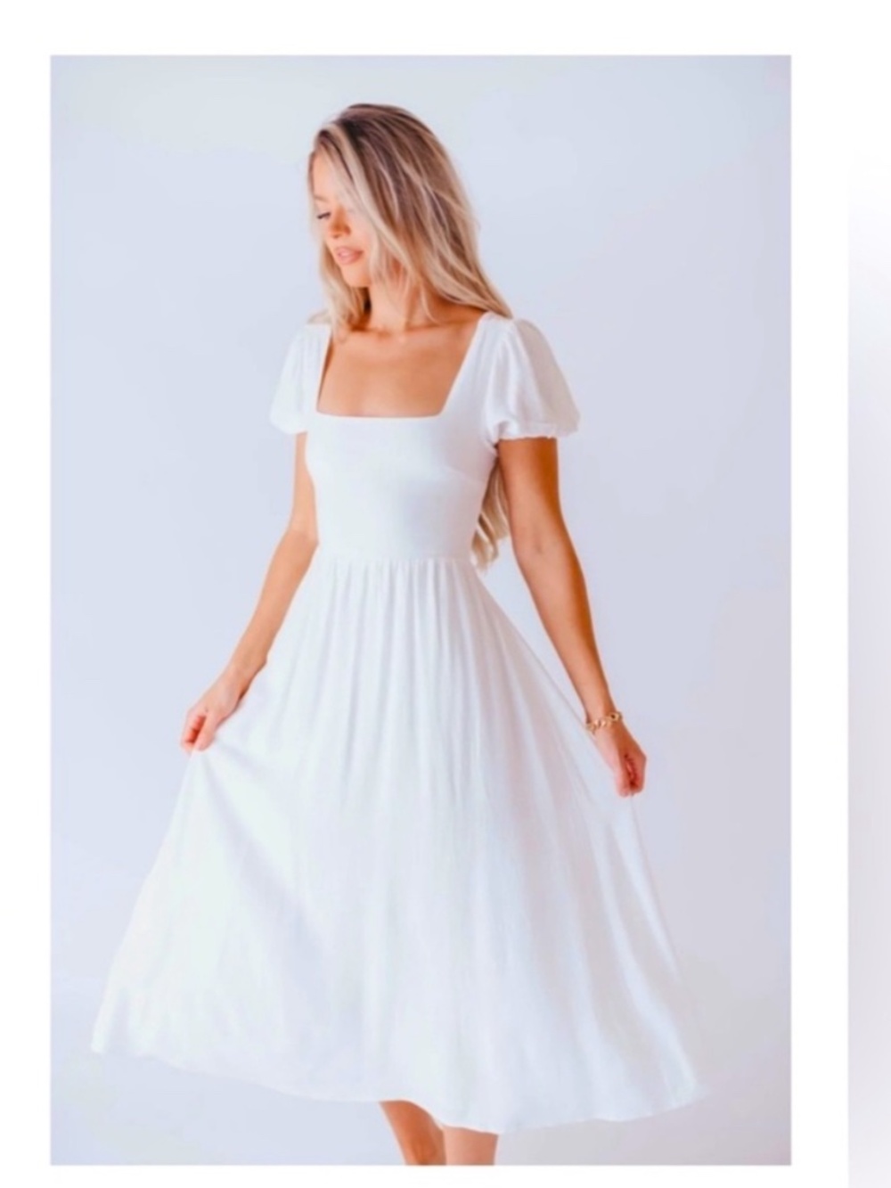 Endless Blu August Midi Dress - White Linen - Open Back - Worth Collective
